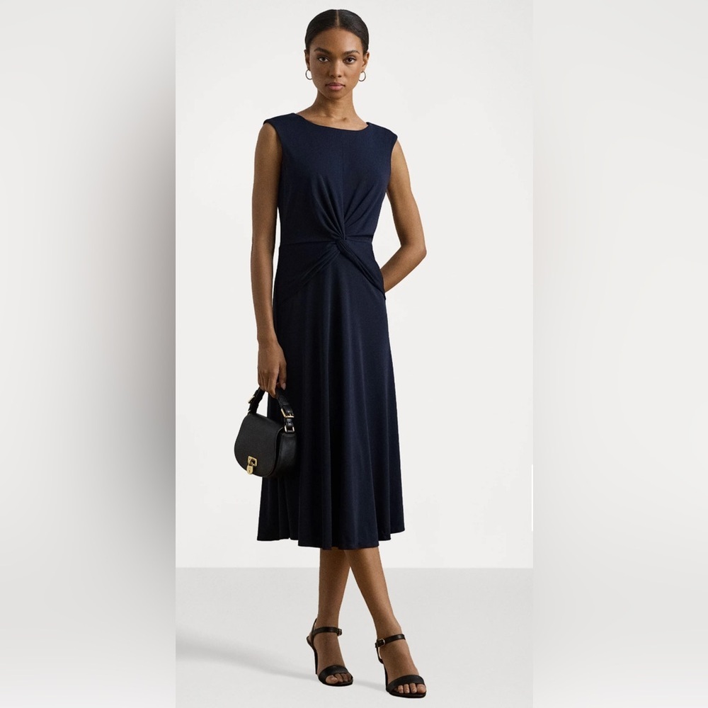 Lauren Ralph Lauren navy blue twist-front jersey midi dress. NWT Size 14